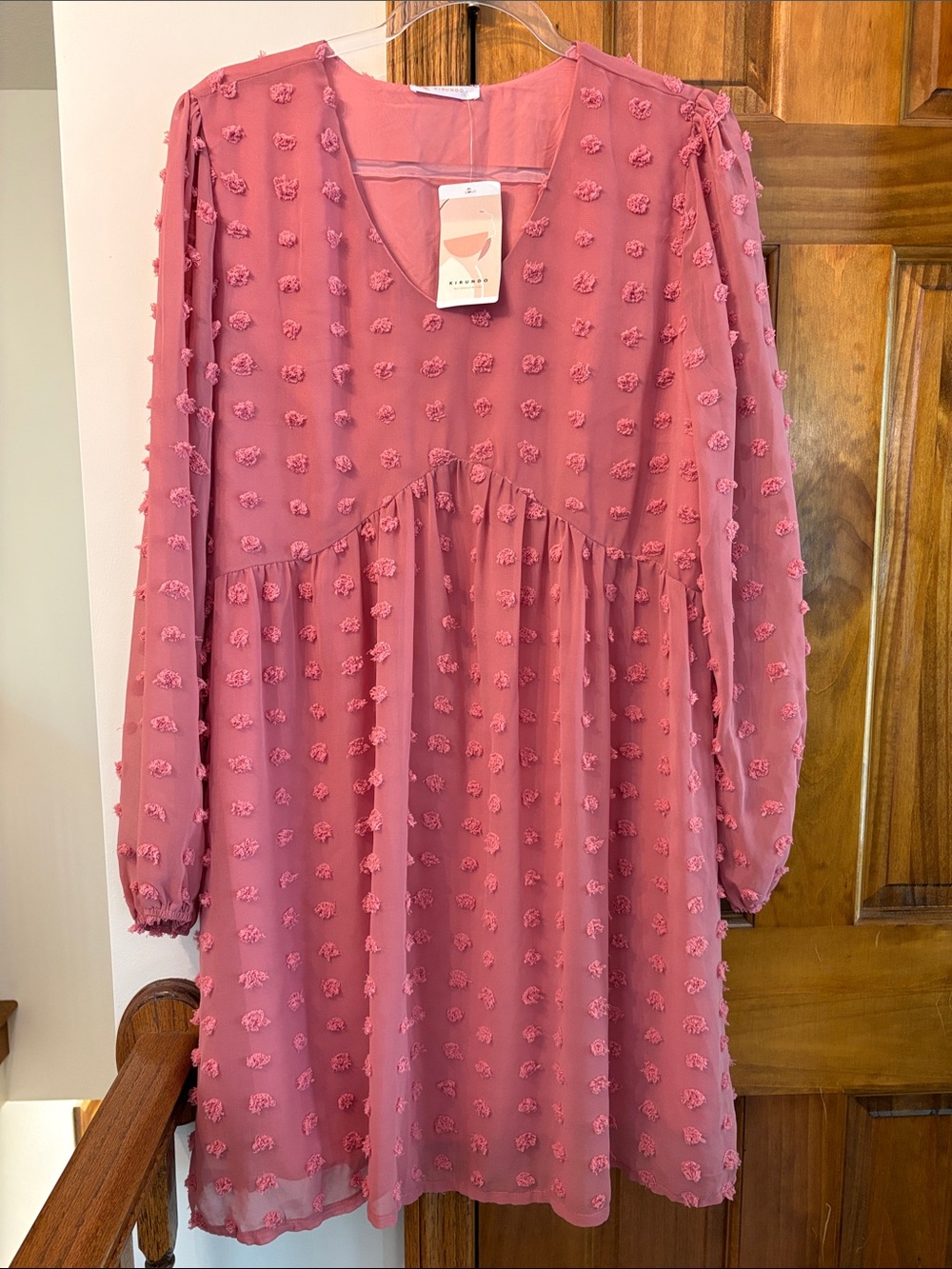 Kirundo Textured Rose Pink Mini Dress with Long Sleeves